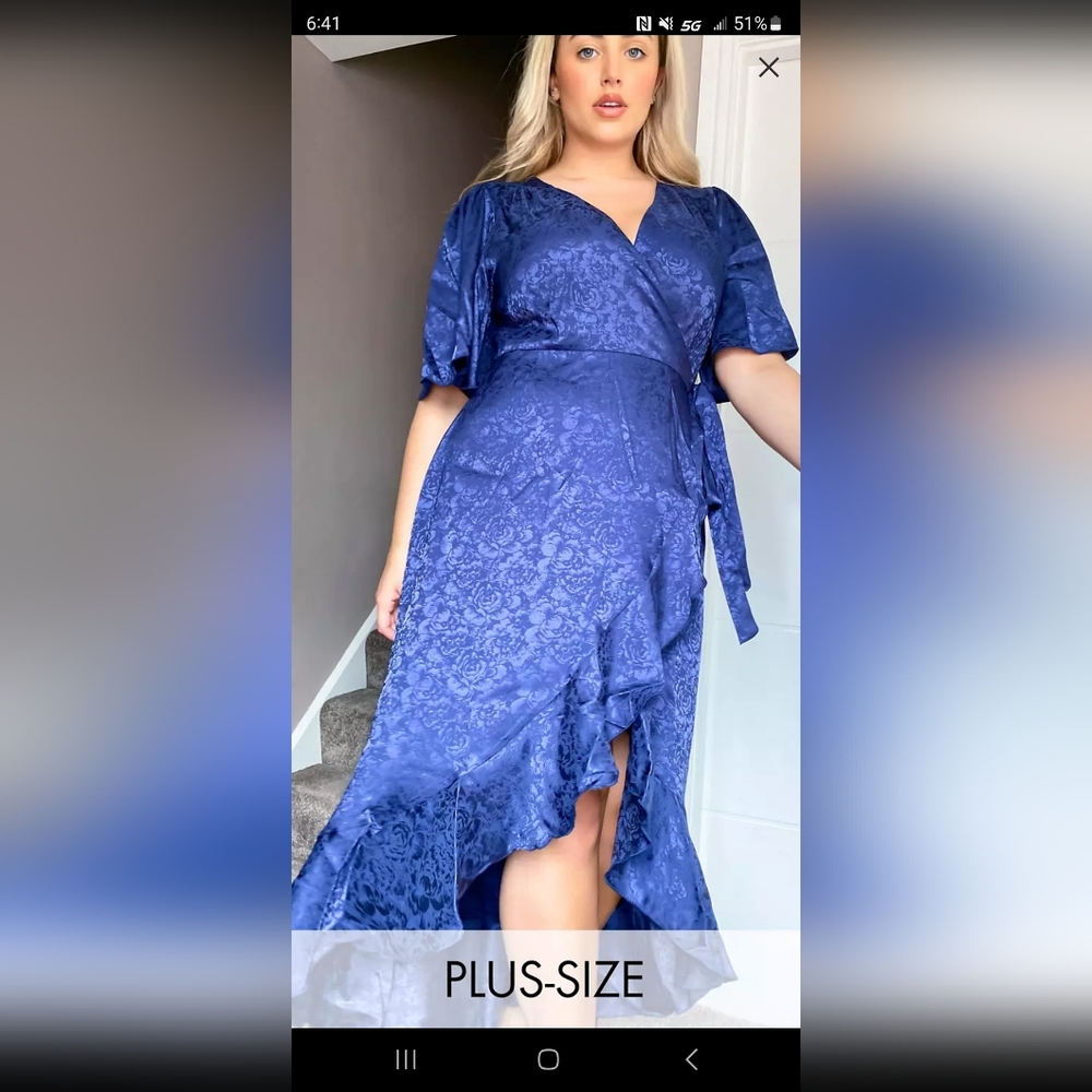 Flounce London Plus exclusive ruffle wrap midi dress in Navy XL